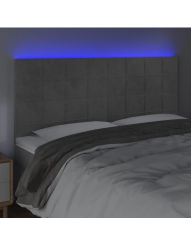 Testiera a LED Grigio Chiaro 200x5x118/128 cm in Velluto