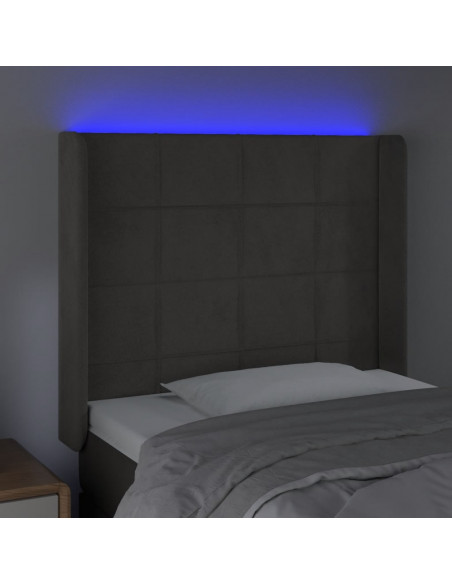 Testiera a LED Grigio Scuro 103x16x118/128cm in Velluto