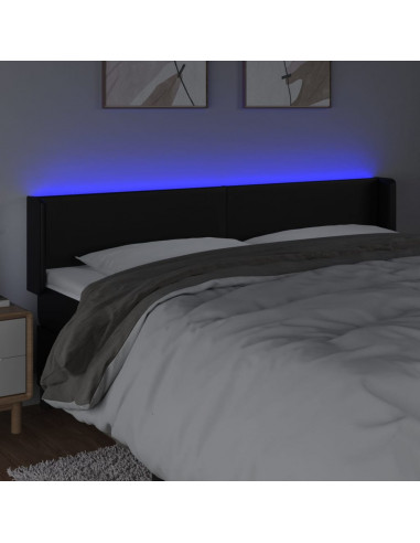 Testiera a LED Nera 203x16x78/88 cm in Similpelle