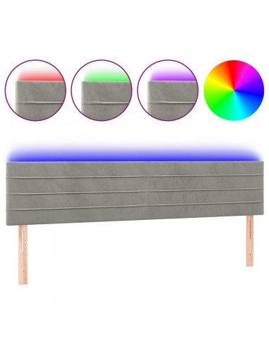 Testiera a LED Grigio Chiaro 180x5x78/88 cm in Velluto