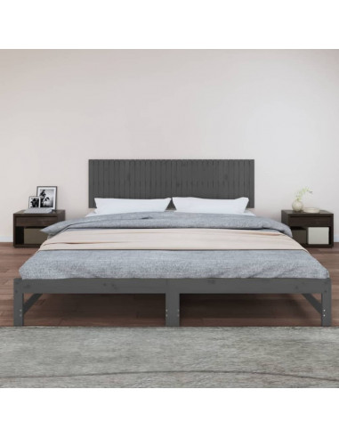 Testiera da Parete Grigia 204x3x60 cm in Legno Massello di Pino