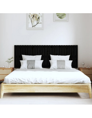 Testiera da Parete Nera 166x3x60 cm in Legno Massello di Pino