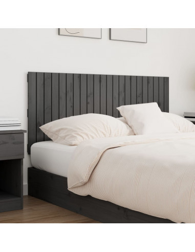 Testiera da Parete Grigia 140x3x60 cm in Legno Massello di Pino