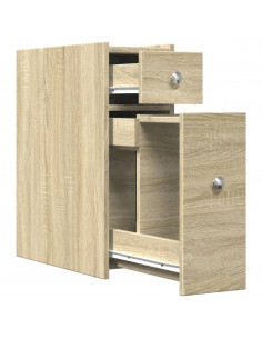 Armadietto da Bagno Stretto con Ruote Rovere Sonoma Truciolato 2