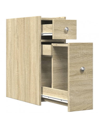 Armadietto da Bagno Stretto con Ruote Rovere Sonoma Truciolato