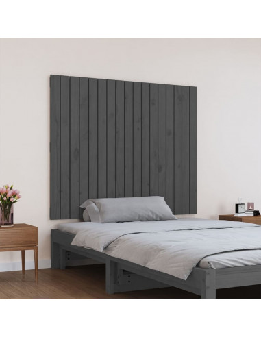 Testiera da Parete Grigia 108x3x90 cm in Legno Massello di Pino