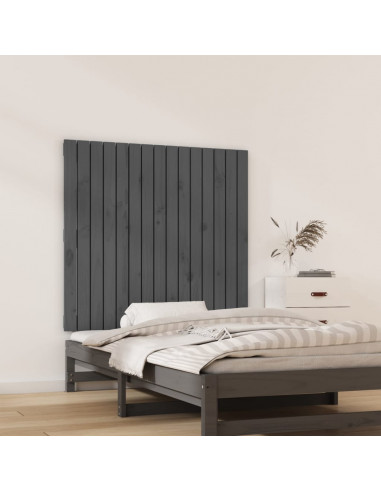 Testiera da Parete Grigia 95,5x3x90cm in Legno Massello di Pino