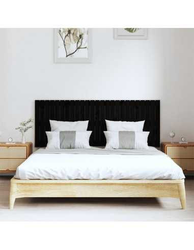 Testiera da Parete Nera 159,5x3x60 cm in Legno Massello di Pino