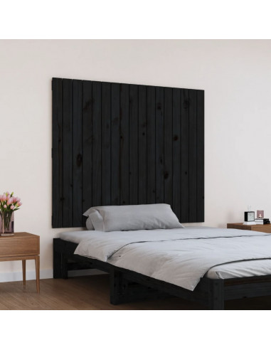 Testiera da Parete Nera 108x3x90 cm in Legno Massello di Pino