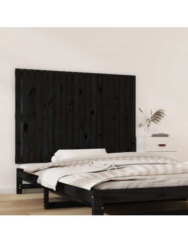 Testiera da Parete Nera 127,5x3x90 cm in Legno Massello di Pino