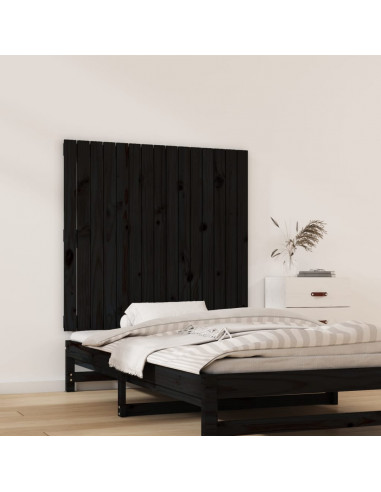 Testiera da Parete Nera 95,5x3x90 cm in Legno Massello di Pino