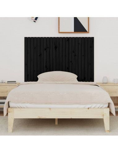 Testiera da Parete Nera 140x3x90 cm in Legno Massello di Pino