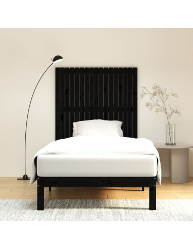 Testiera da Parete Nera 108x3x110 cm in Legno Massello di Pino