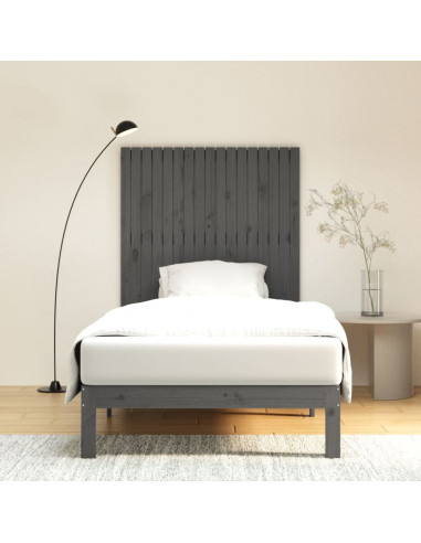 Testiera da Parete Grigia 108x3x110cm in Legno Massello di Pino