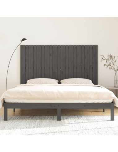 Testiera da Parete Grigia 185x3x110cm in Legno Massello di Pino