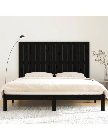 Testiera da Parete Nera 185x3x110 cm in Legno Massello di Pino