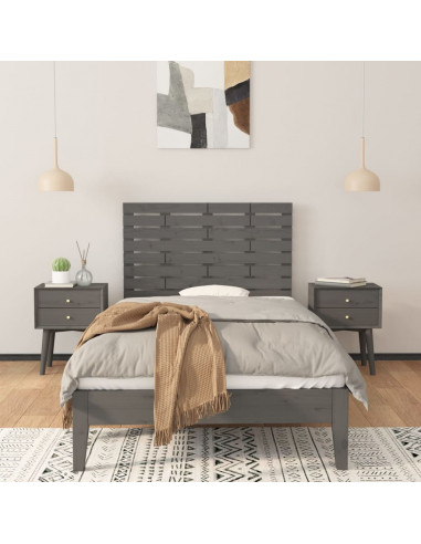 Testiera da Parete Grigia 96x3x63 cm in Legno Massello di Pino