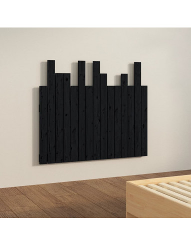 Testiera da Parete Nera 95,5x3x80 cm in Legno Massello di Pino