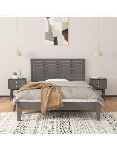 Testiera da Parete Grigia 146x3x63 cm in Legno Massello di Pino