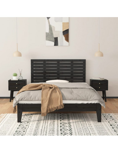 Testiera da Parete Nera 146x3x63 cm in Legno Massello di Pino