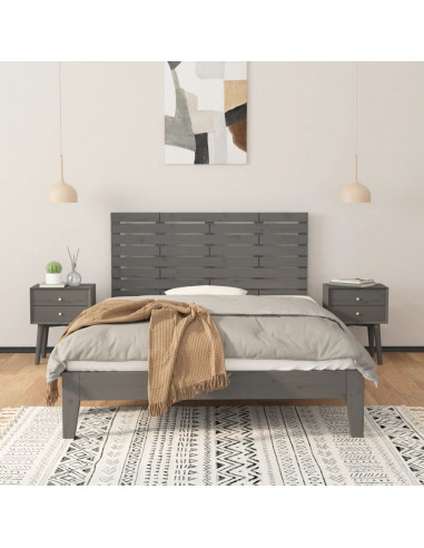 Testiera da Parete Grigia 156x3x63 cm in Legno Massello di Pino