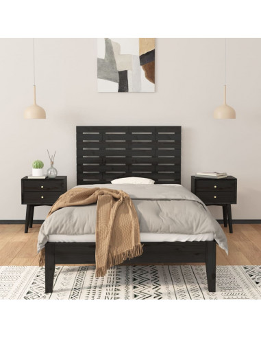 Testiera da Parete Nera 81x3x63 cm in Legno Massello di Pino