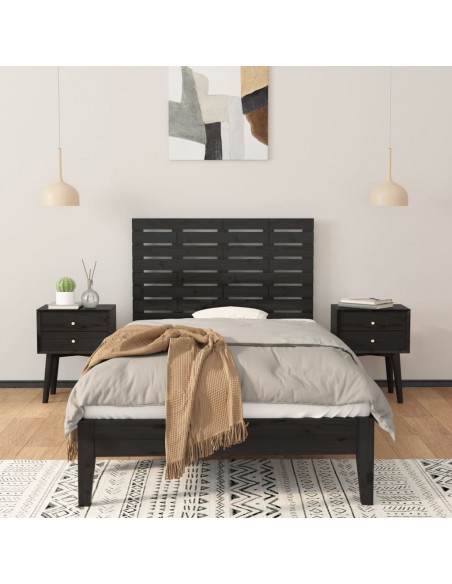 Testiera da Parete Nera 81x3x63 cm in Legno Massello di Pino
