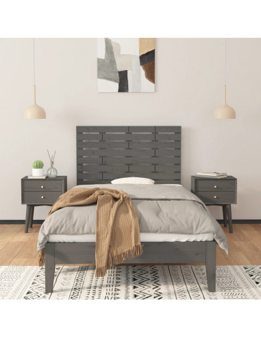 Testiera da Parete Grigia 106x3x63 cm in Legno Massello di Pino