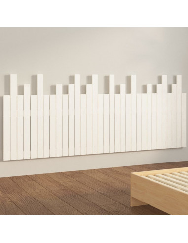Testiera da Parete Bianca 204x3x80 cm in Legno Massello di Pino