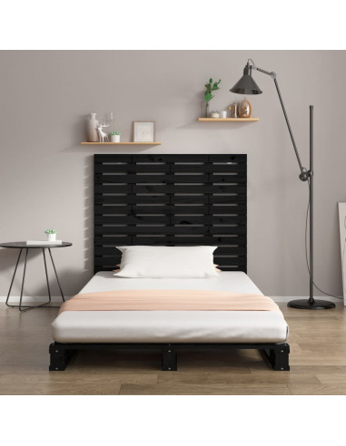 Testiera da Parete Nera 81x3x91,5cm in Legno Massello di Pino