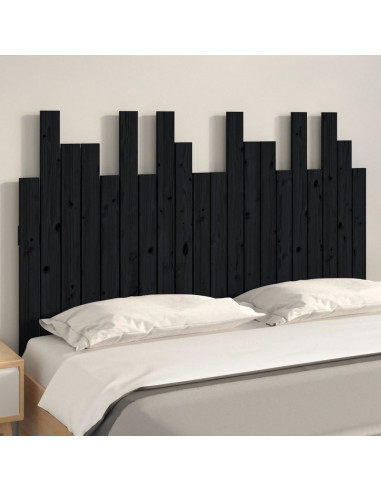 Testiera da Parete Nera 127,5x3x80 cm in Legno Massello di Pino