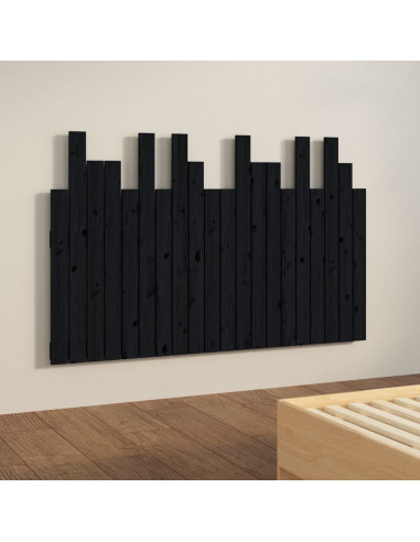 Testiera da Parete Nera 127,5x3x80 cm in Legno Massello di Pino