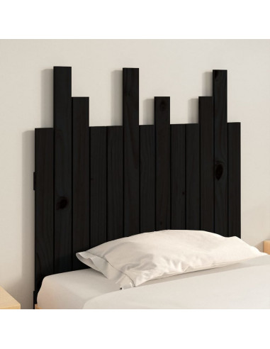 Testiera da Parete Nera 82,5x3x80 cm in Legno Massello di Pino