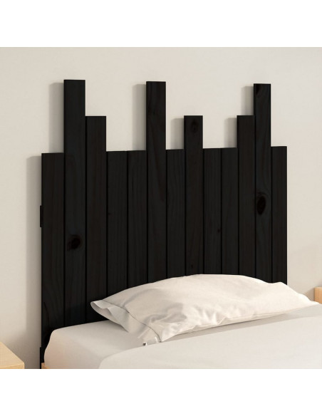 Testiera da Parete Nera 82,5x3x80 cm in Legno Massello di Pino