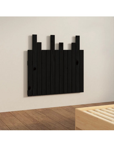 Testiera da Parete Nera 82,5x3x80 cm in Legno Massello di Pino