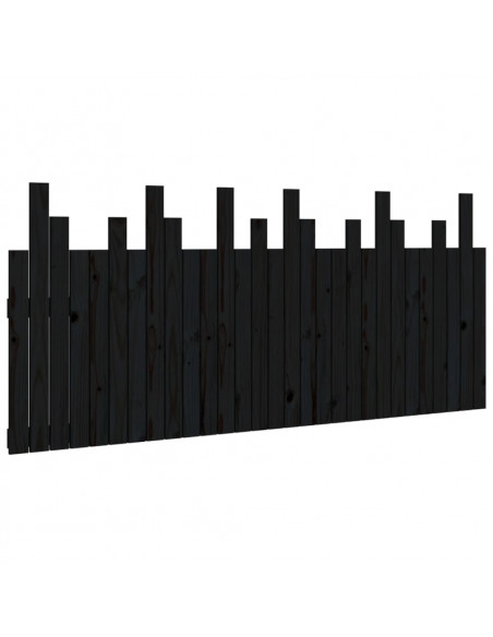 Testiera da Parete Nera 185x3x80 cm in Legno Massello di Pino