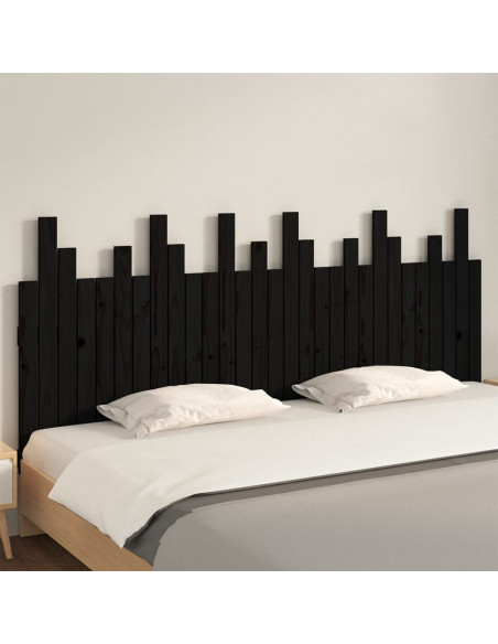 Testiera da Parete Nera 185x3x80 cm in Legno Massello di Pino