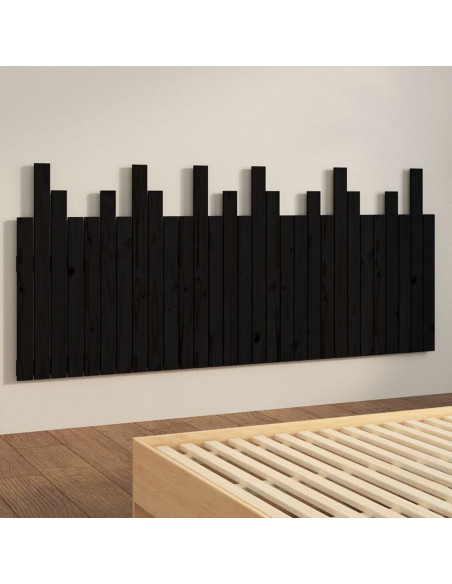 Testiera da Parete Nera 185x3x80 cm in Legno Massello di Pino