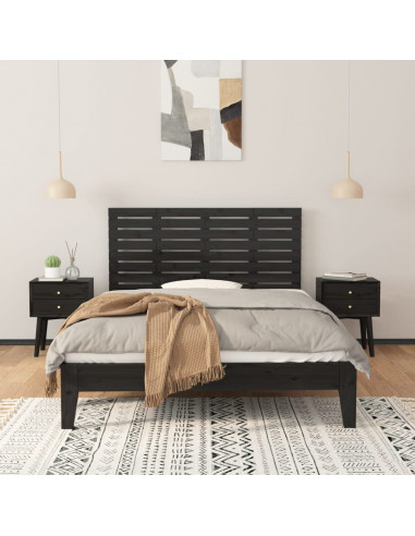 Testiera da Parete Nera 126x3x63 cm in Legno Massello di Pino