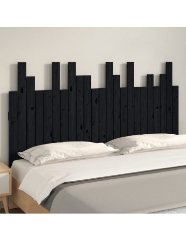 Testiera da Parete Nera 146,5x3x80 cm in Legno Massello di Pino