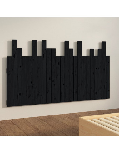 Testiera da Parete Nera 146,5x3x80 cm in Legno Massello di Pino