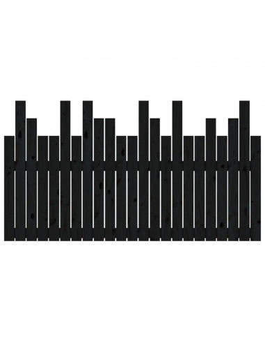 Testiera da Parete Nera 146,5x3x80 cm in Legno Massello di Pino