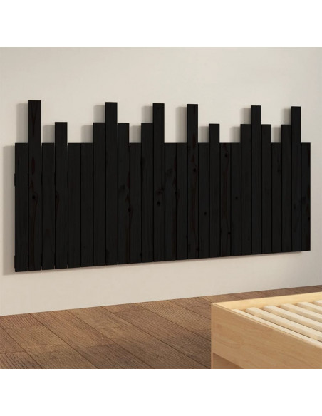 Testiera da Parete Nera 166x3x80 cm in Legno Massello di Pino