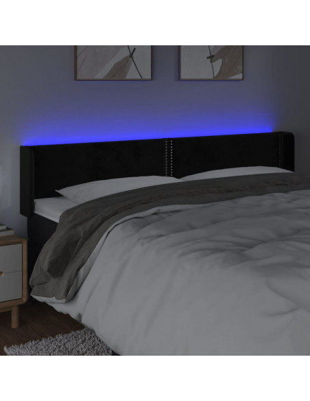 Testiera a LED Nera 203x16x78/88 cm in Velluto