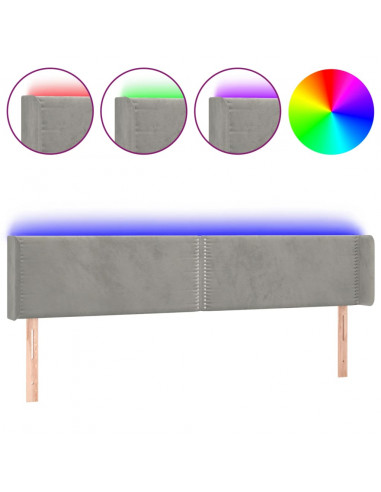 Testiera a LED Grigio Chiaro 203x16x78/88 cm in Velluto