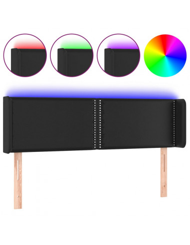 Testiera a LED Nera 147x16x78/88 cm in Similpelle