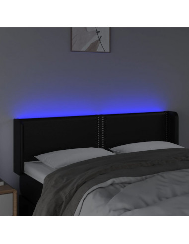 Testiera a LED Nera 147x16x78/88 cm in Similpelle