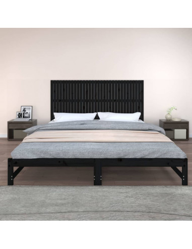 Testiera da Parete Nera 204x3x90 cm in Legno Massello di Pino