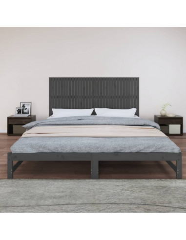 Testiera da Parete Grigia 204x3x90 cm in Legno Massello di Pino