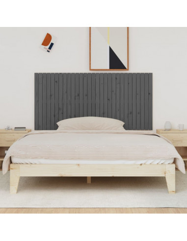 Testiera da Parete Grigia 185x3x90 cm in Legno Massello di Pino